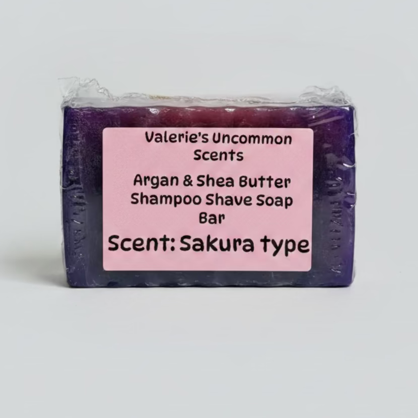 Argan & Shea Butter Shampoo Shave Soap Bar in Sakura type