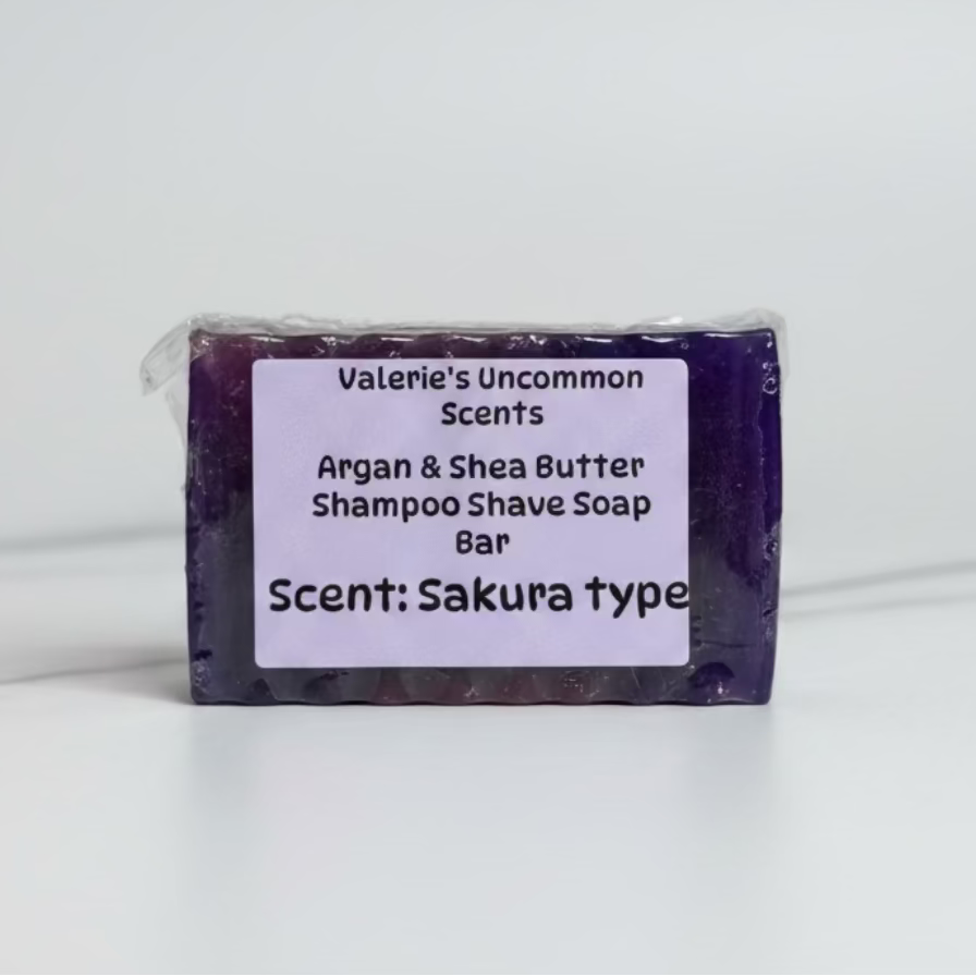 Argan & Shea Butter Shampoo Shave Soap Bar in Sakura type
