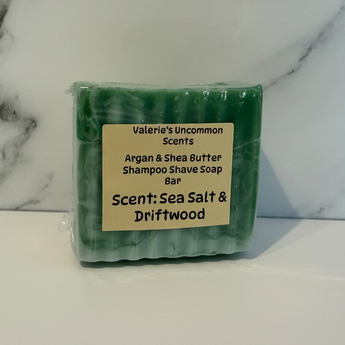 Argan & Shea Butter Shampoo Shave Soap Bar in Sea Salt & Driftwood